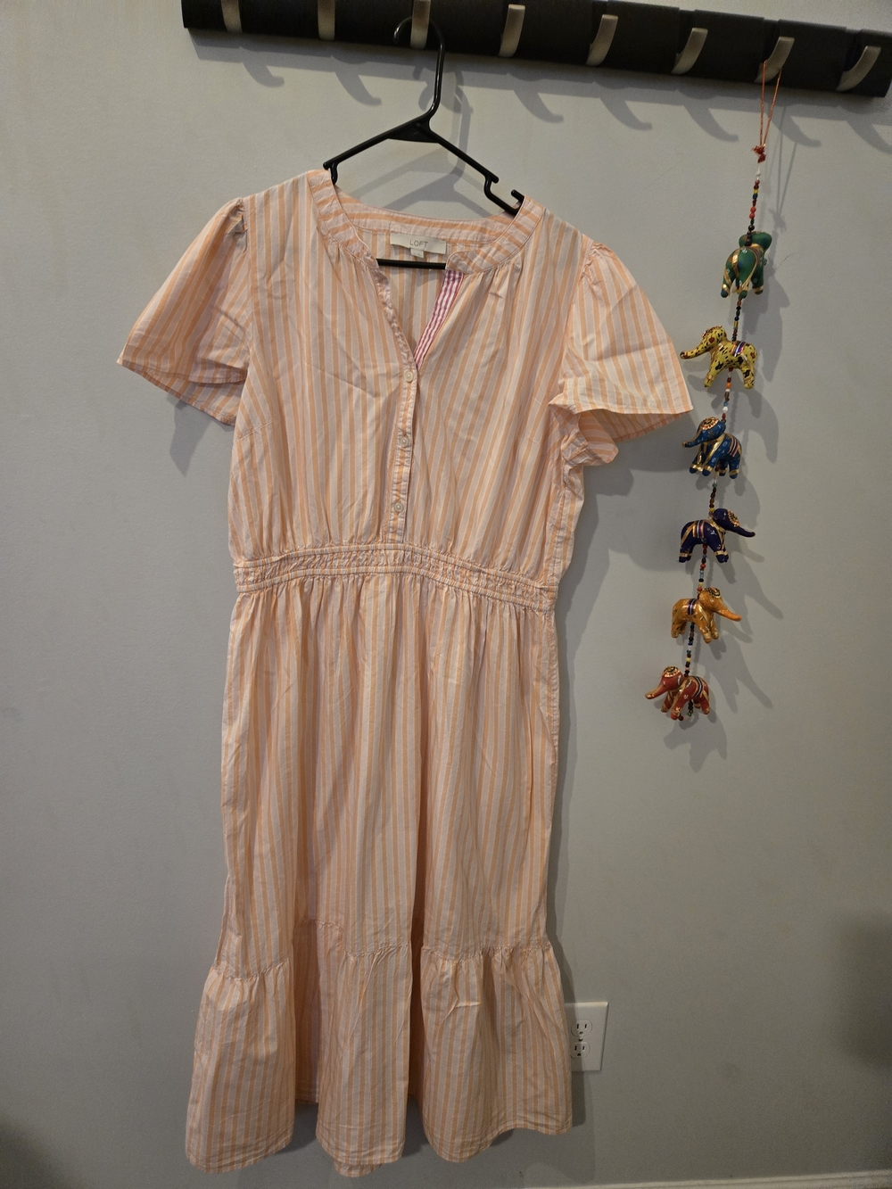LOFT Peach and White Striped Button-Front Shirt Dress